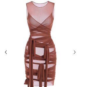 Sheer Mesh Wrap-Tie Bandage Dress